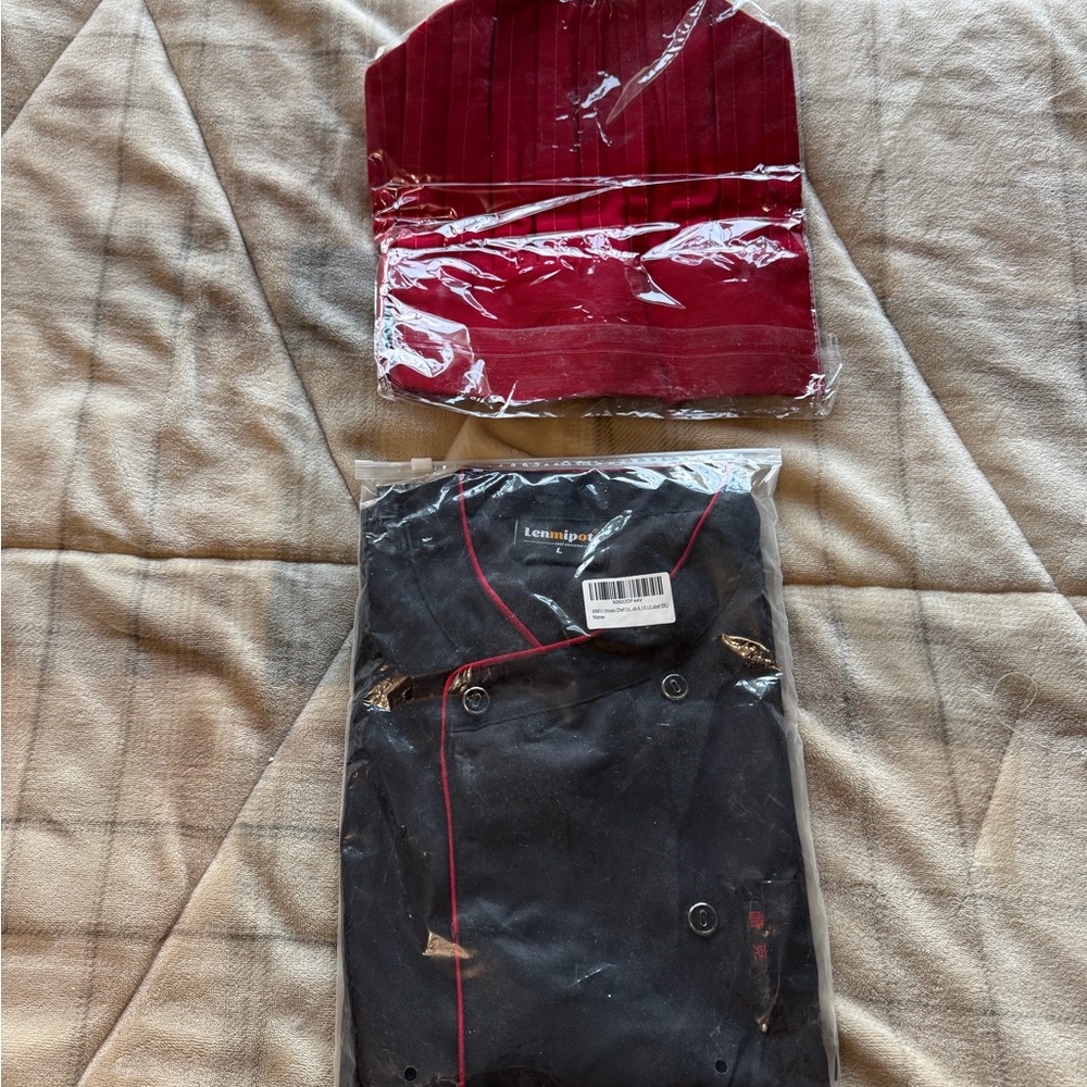 Black and Red Chef Jacket and Hat Set